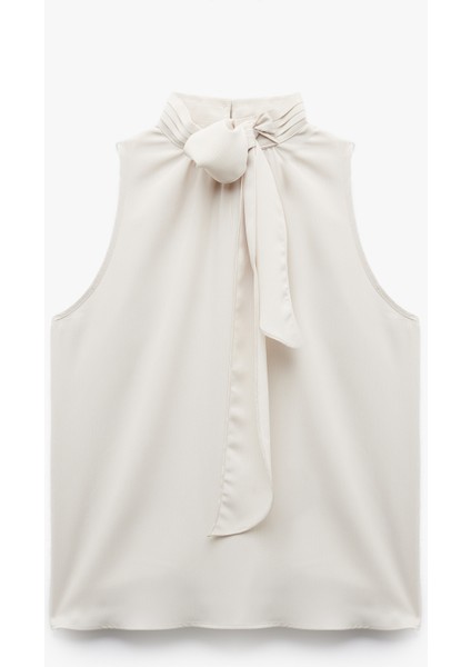 Bağlamalı Dik Yaka Kolsuz Bluz