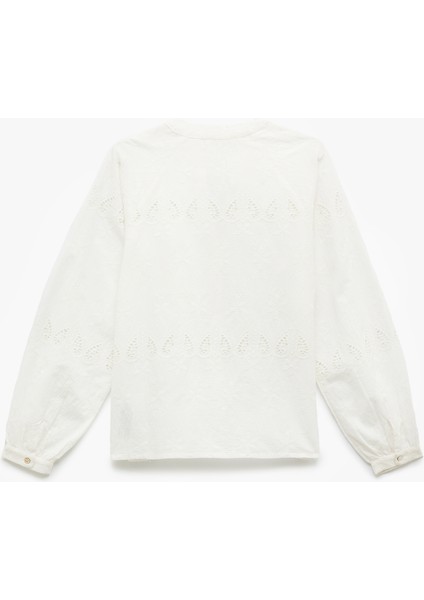 Pamuklu Yuvarlak Yaka Uzun Balon Kollu Fistolu Brodeli Gömlek fırsatları