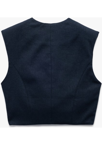 Kolsuz Cepli Bisiklet Yaka Düğmeli Kısa Keten Yelek fiyatları