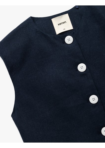 Kolsuz Cepli Bisiklet Yaka Düğmeli Kısa Keten Yelek modelleri