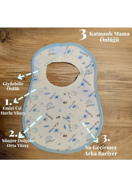 Elite Erkek Bebek Mama Önlüğü Salya Önlüğü Bebek Fular Önlük Su Geçirmez 6'lı Önlük 6'lı Mendil 1 Adet