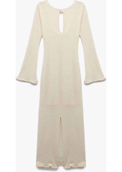 x Melis Ağazat - Astarlı Uzun Ispanyol Kollu Aksesuar Detaylı Yuvarlak Yaka Uzun Kroşe Elbise fiyatları