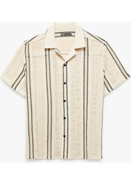 Kısa Kollu Pamuklu Ajurlu Regular Fit Devrik Yaka Gömlek