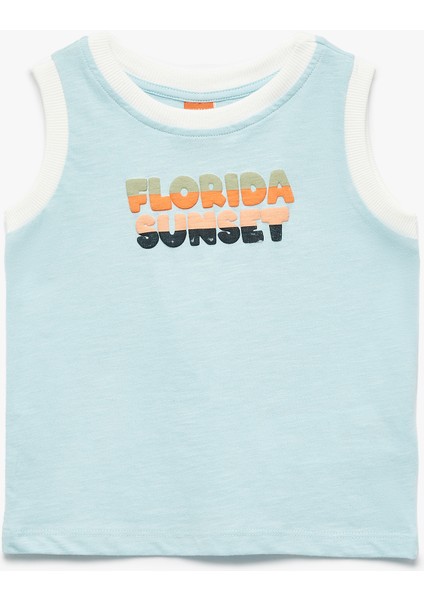 Pamuklu Bisiklet Yaka Baskılı Kolsuz Tişört