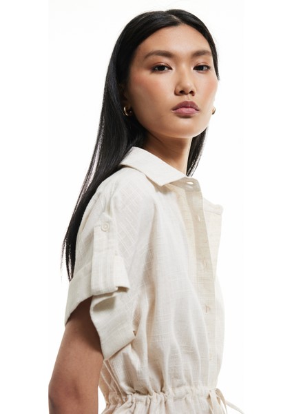 Viskon Keten Karışımlı Beli Bağlamalı Kısa Kollu Gömlek fiyatları