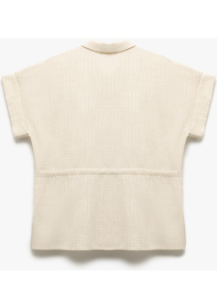 Viskon Keten Karışımlı Beli Bağlamalı Kısa Kollu Gömlek fırsatları