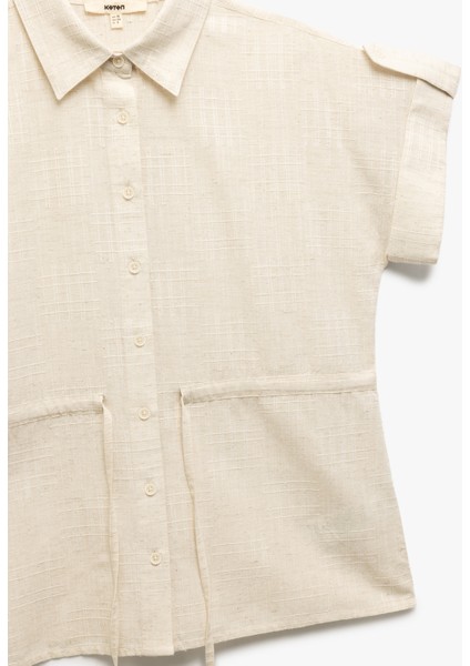 Viskon Keten Karışımlı Beli Bağlamalı Kısa Kollu Gömlek indirimleri