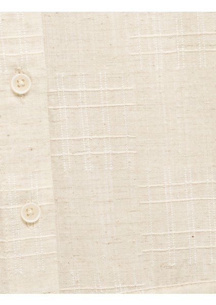Viskon Keten Karışımlı Beli Bağlamalı Kısa Kollu Gömlek