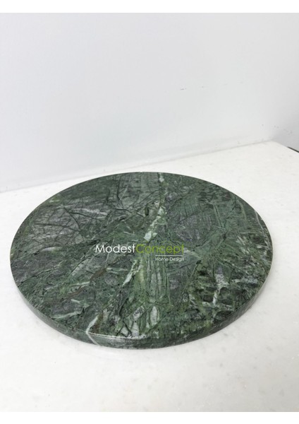 Elite Doğal Yeşil Mermer Yuvarlak Tepsi, Mermer Sunum, Mermer Supla, Mermer Masa Üstü 28CM 1 Adet