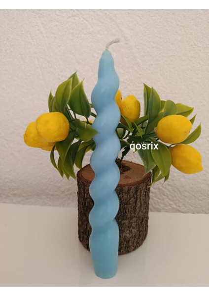 Açık Mavi Italyan Burgulu Şamdan Soya Mumu Doğal Kokulu Çubuk Konik Burgu Spiral Mum Dekoratif