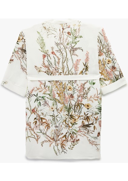 Viskon Kumaş Kuşak Detaylı 3/4 Geniş Kollu Çiçekli Kimono Ceket fiyatları