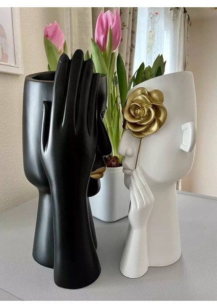 2'li Modern Tarz Dekoratif Yarım Yüzler Saksı Seti Saksı Vazo Kalemlik Dekor fiyatları