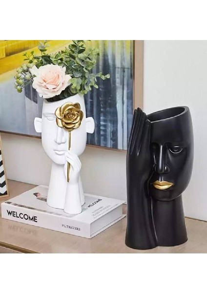 2'li Modern Tarz Dekoratif Yarım Yüzler Saksı Seti Saksı Vazo Kalemlik Dekor modelleri