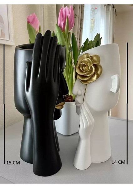 2'li Modern Tarz Dekoratif Yarım Yüzler Saksı Seti Saksı Vazo Kalemlik Dekor fırsatları