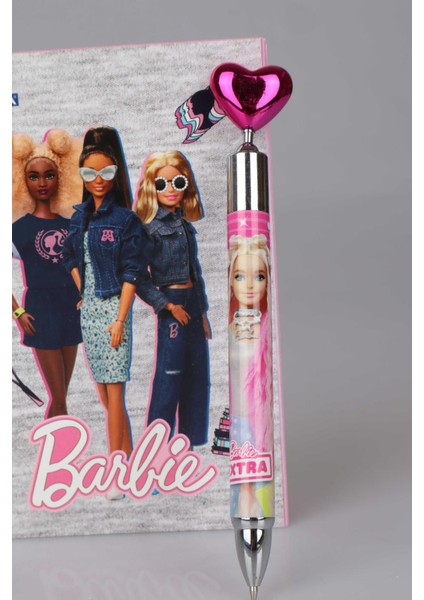 Lisanslı Barbıe Çizgili Not Defteri Kalp Başlıklı Uçlu Kalem 0 7 mm ve Silgi Seti modelleri