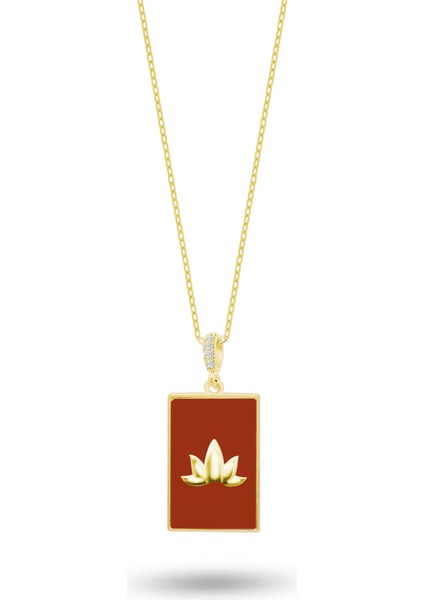 Doğal Akik Taşlı Lotus Çiçeği 925 Ayar Gümüş Kolye Sari Renk modelleri