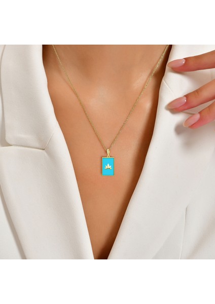 Doğal Turkuaz Taşlı Lotus Çiçeği 925 Ayar Gümüş Kolye Sari Renk fırsatları