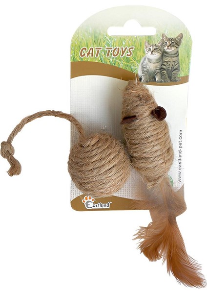 Hasır Top ve Fare Şekilli Kedi Oyuncağı 7cm