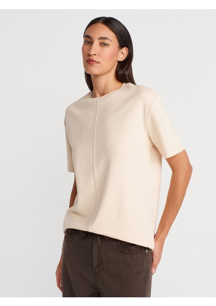 31218 Dikiş Detaylı T-Shirt-Taş