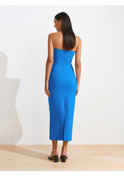 91368 Straplez Midi Elbise-Saks