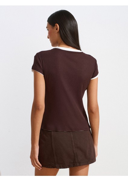 31783 Çift Katlı Düğmeli T-Shirt-Kahve fiyatları