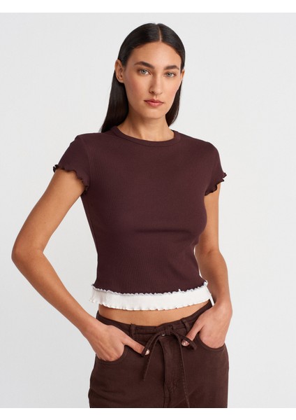 31876 Çift Görünümlü Kısa Kollu Top-Kahve