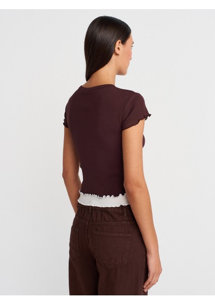 31876 Çift Görünümlü Kısa Kollu Top-Kahve fiyatları