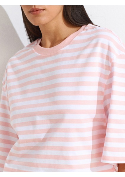 30282 Crop Bisiklet Yaka Tshırt-Pembe