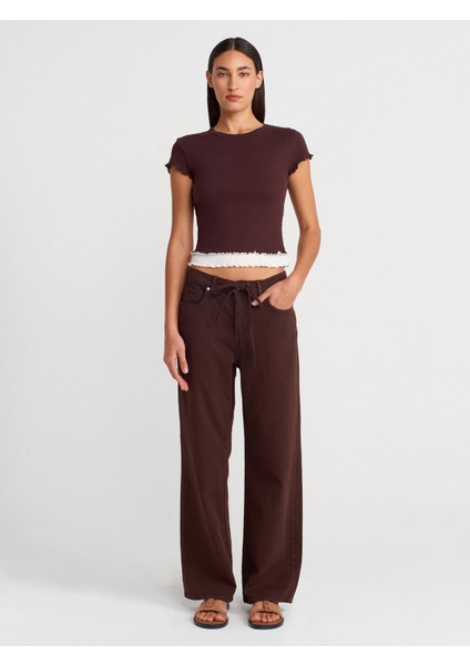 31876 Çift Görünümlü Kısa Kollu Top-Kahve modelleri