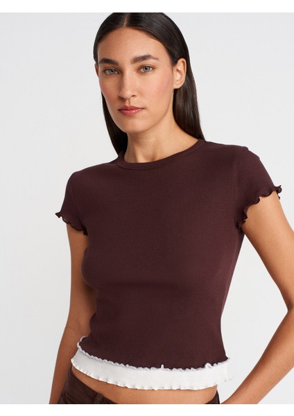 31876 Çift Görünümlü Kısa Kollu Top-Kahve fırsatları