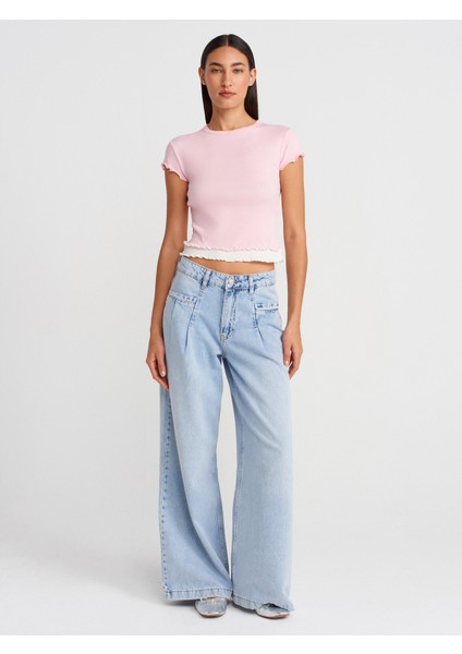 31876 Çift Görünümlü Kısa Kollu Top-Toz Pembe modelleri