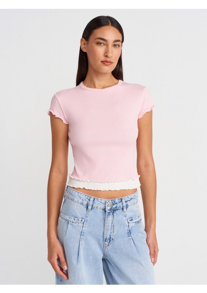 31876 Çift Görünümlü Kısa Kollu Top-Toz Pembe fırsatları