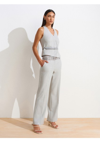 72129 Çift Kemerli Pantolon-Gri