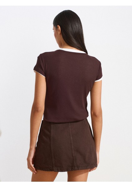 72018 Parçaboya Şort Denim Etek-Kahve fiyatları