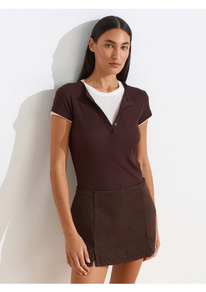 72018 Parçaboya Şort Denim Etek-Kahve indirimleri