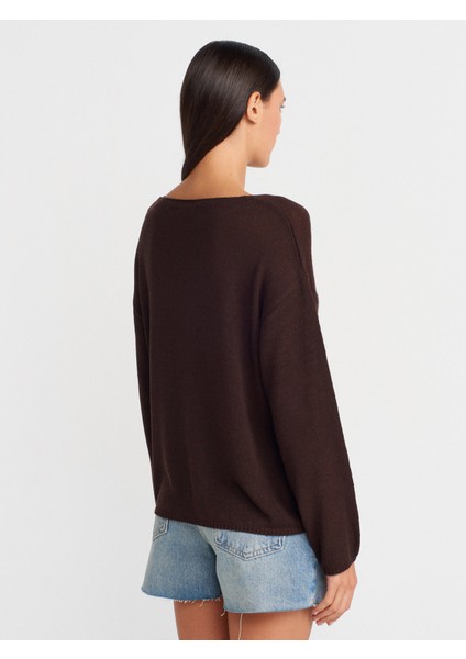 10706 Oval Yaka Yumuşak Dokulu Triko Kazak-Koyu Kahve fiyatları