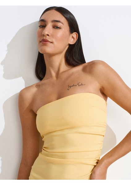 91368 Straplez Midi Elbise-Sarı indirimleri