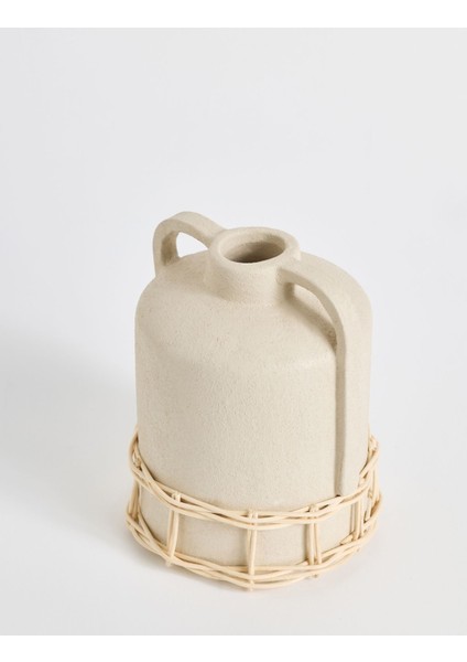 Kulplu Doğal Hasır Örgülü Terakota Vazo