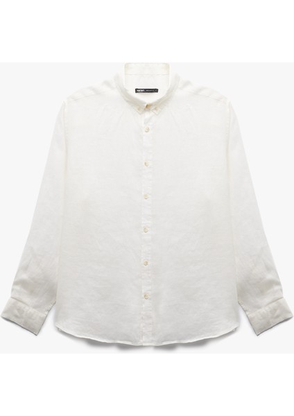 Uzun Kollu Regular Fit Düğmeli Yaka Klasik Keten Gömlek