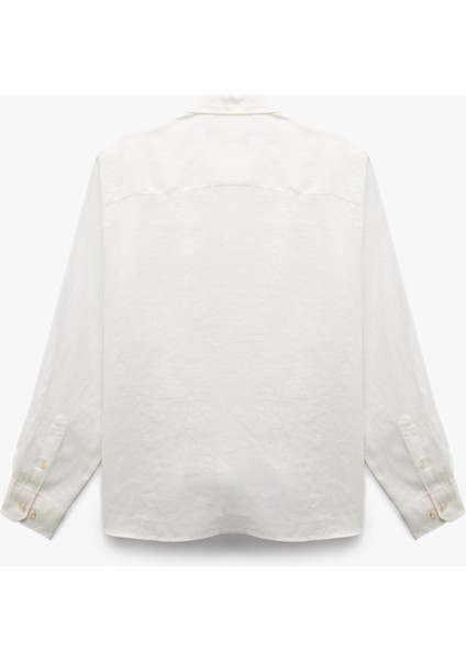 Uzun Kollu Regular Fit Düğmeli Yaka Klasik Keten Gömlek fiyatları