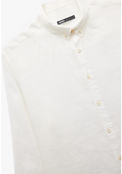 Uzun Kollu Regular Fit Düğmeli Yaka Klasik Keten Gömlek modelleri