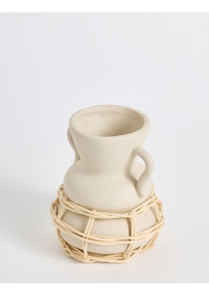 Çömlek Doğal Hasır Örgülü Terakota Vazo