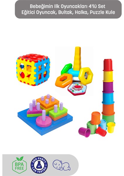 Bebeğimin Ilk Oyuncakları 4'lü Set Eğitici Oyuncak Bultak Halka Puzzle Kule Oyunu