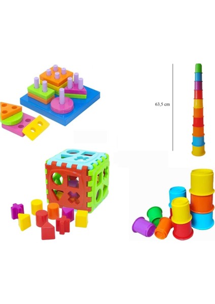 Mega Kule & Bultak Küp & Geometrik Şekiller Eğlence Gelişim Kombinasyonu 3 Lü indirimleri