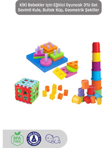 Mega Kule & Bultak Küp & Geometrik Şekiller Eğlence Gelişim Kombinasyonu 3 Lü