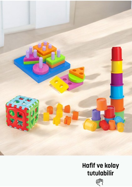 Mega Kule & Bultak Küp & Geometrik Şekiller Eğlence Gelişim Kombinasyonu 3 Lü fırsatları