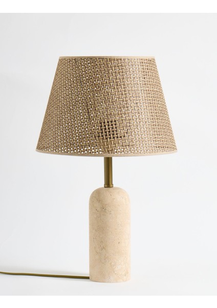 Luum Hasır Şapkalı Traverten Abajur