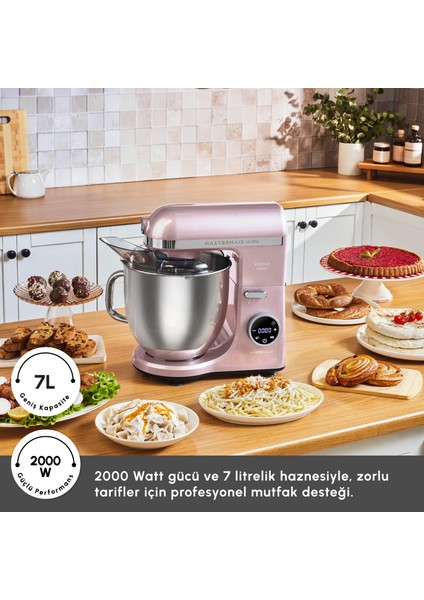 Mastermaid Chef Ultra D2000W Dijital Ekranlı Hamur Yoğurma Makinesi Rosegold 7l fırsatları