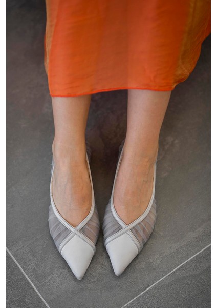 Bürüksel File Detaylı Saten Sivri Babet Gümüş fiyatları