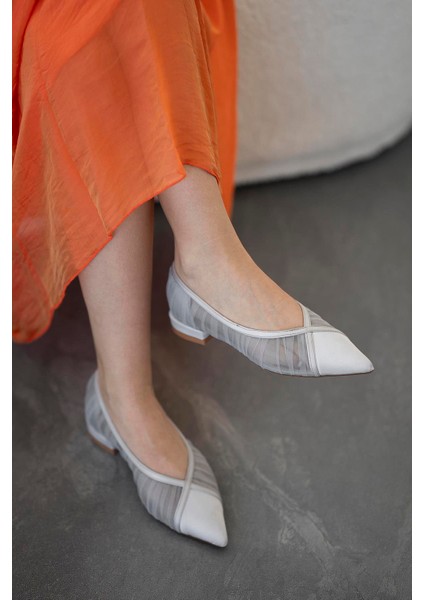 Bürüksel File Detaylı Saten Sivri Babet Gümüş modelleri